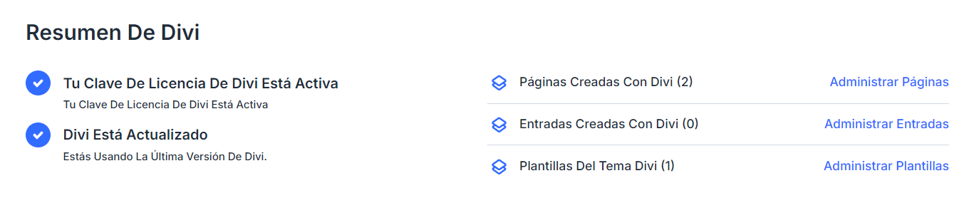 Resumen del Escritorio de Divi
