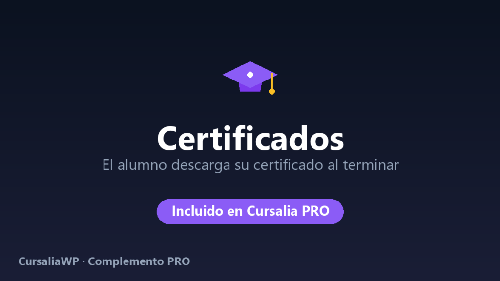 Complemento Certificados para CursaliaWP: el alumno descarga su certificado de finalización en PDF