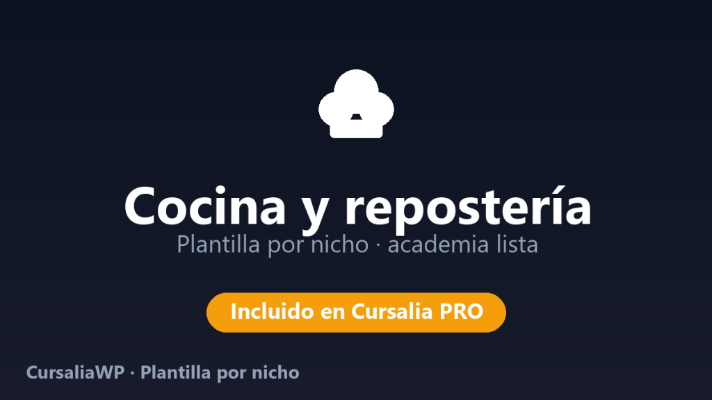 Plantilla Cocina y repostería para CursaliaWP: academia online lista por nicho