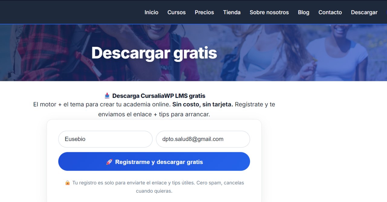 Formulario de descarga: nombre y correo