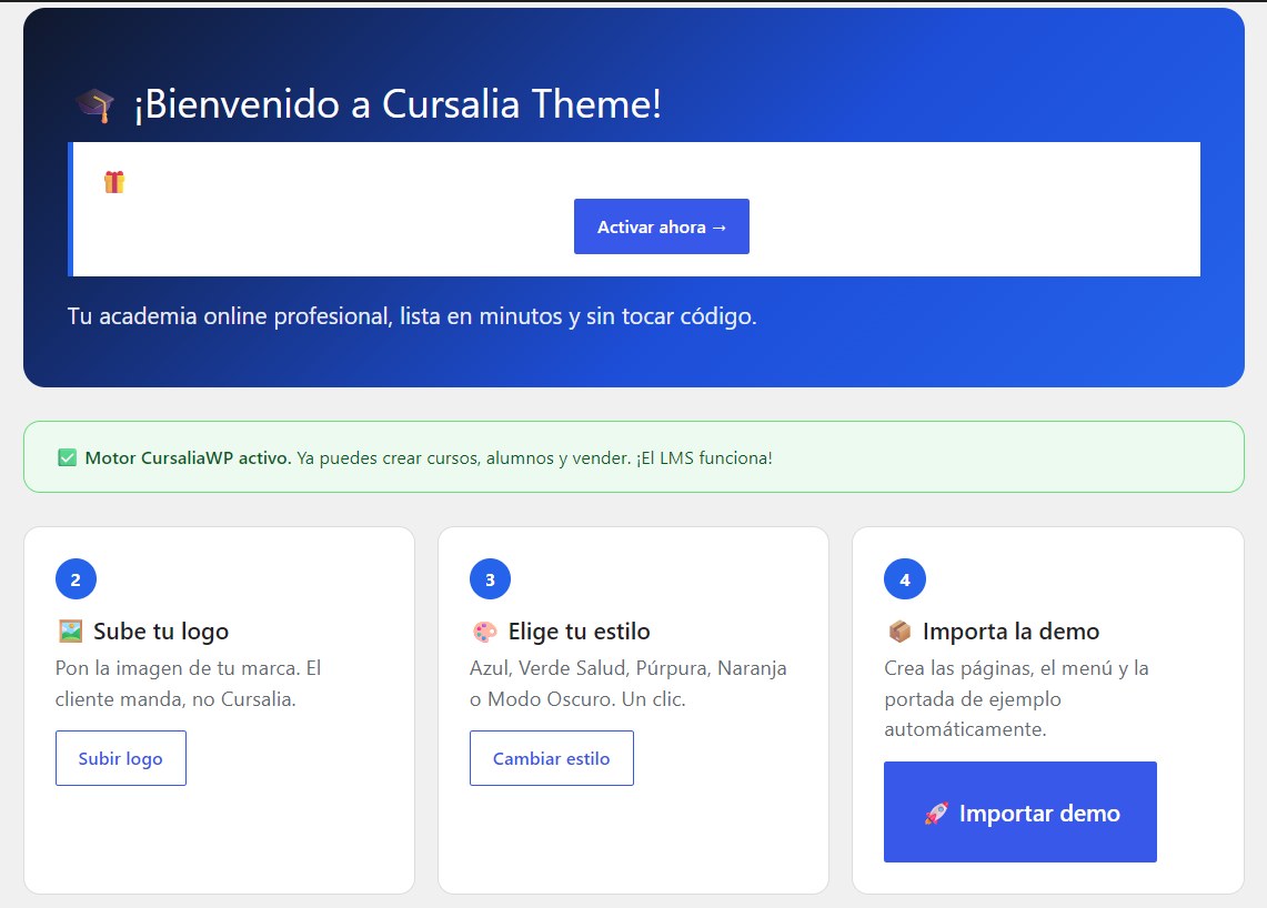 Asistente de bienvenida: botón «Importar demo»