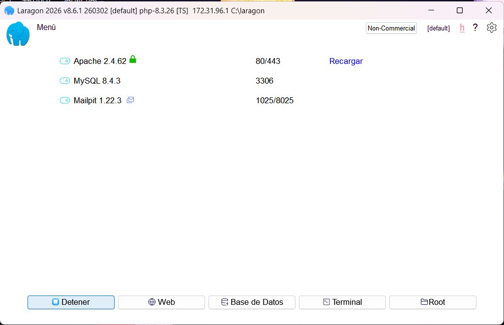 Servidor encendido: Apache y MySQL en verde