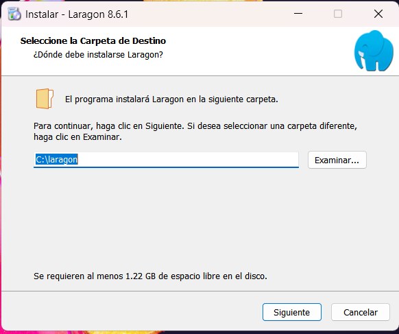 Elige la carpeta de instalación (déjala como está)